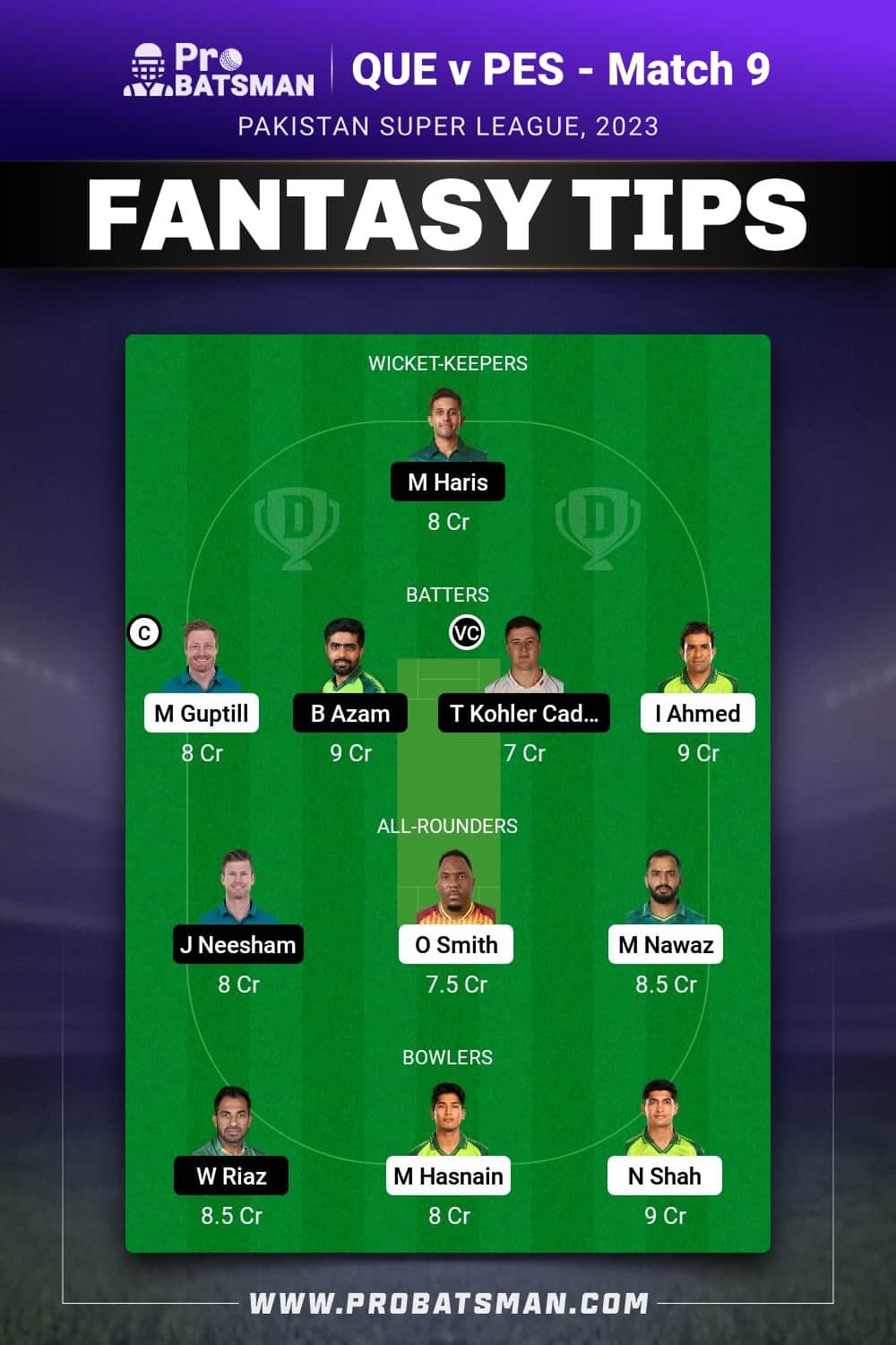 QUE vs PES Dream11 Prediction - Fantasy Team 2