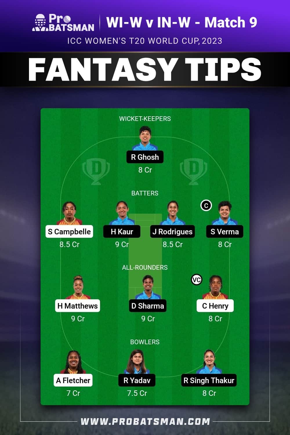 WI-W vs IN-W Dream11 Prediction - Fantasy Team 2