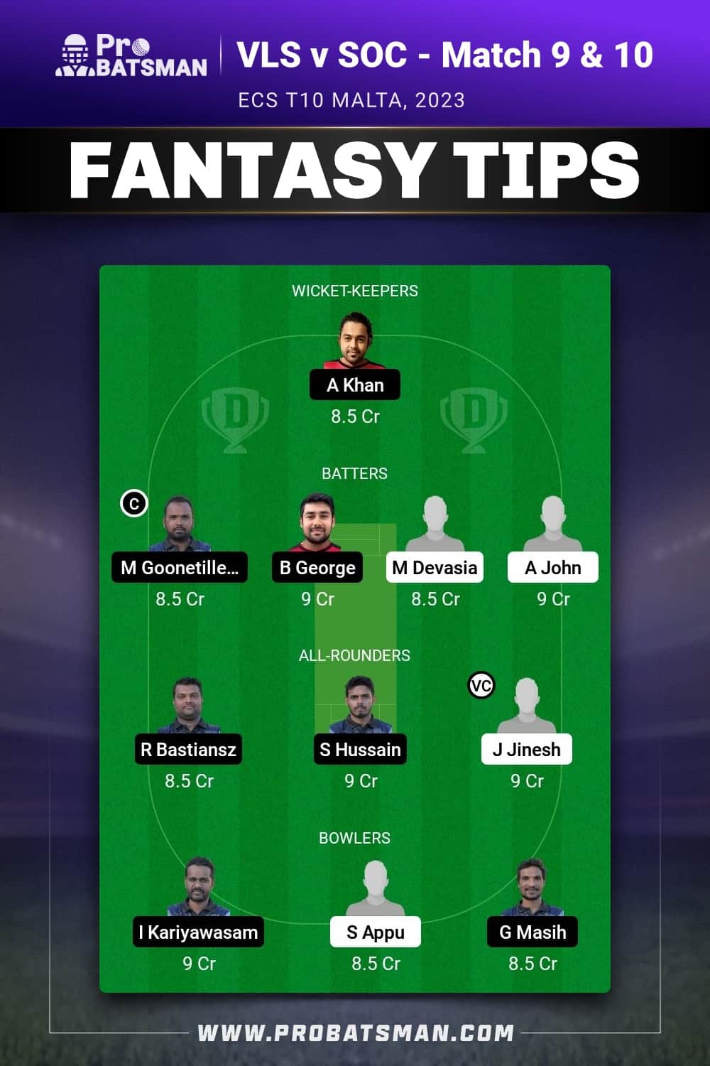 VLS vs SOC Dream11 Prediction - Fantasy Team 2