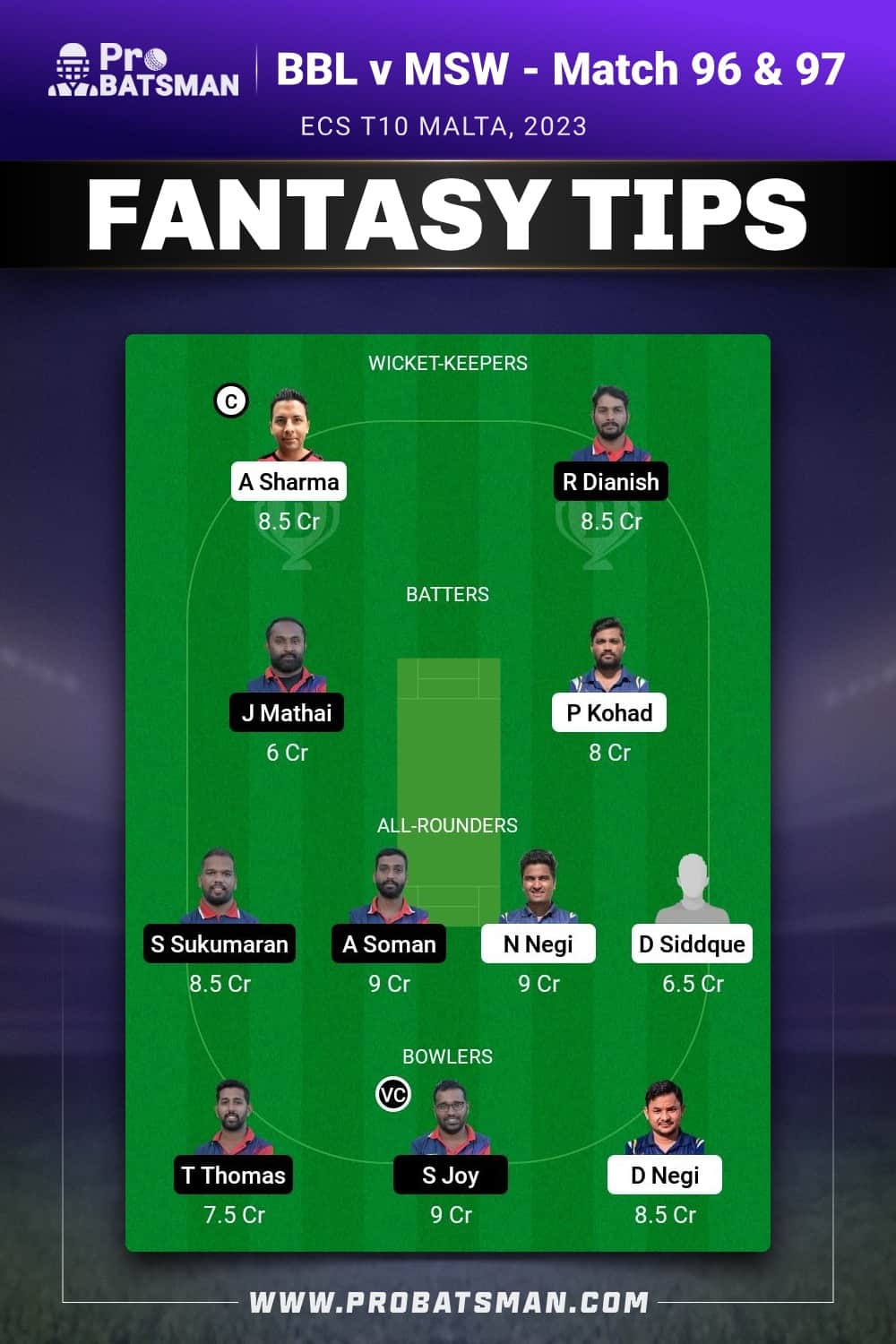 BBL vs MSW Dream11 Prediction - Fantasy Team 2