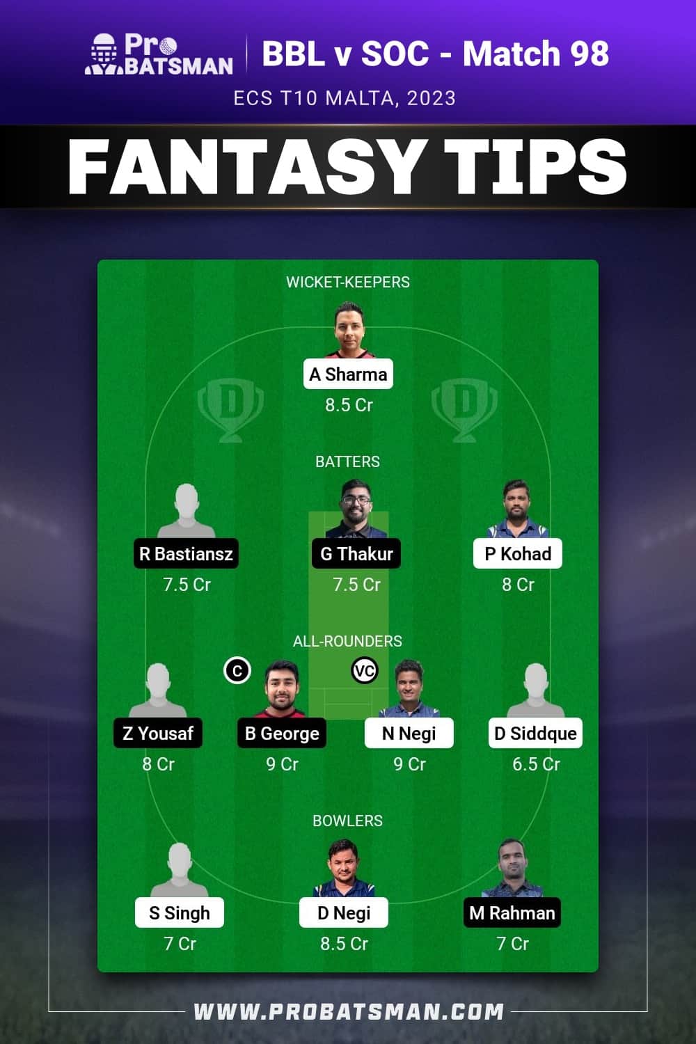 BBL vs SOC Dream11 Prediction - Fantasy Team 1 BBL vs SOC Dream11 Prediction - Fantasy Team 1