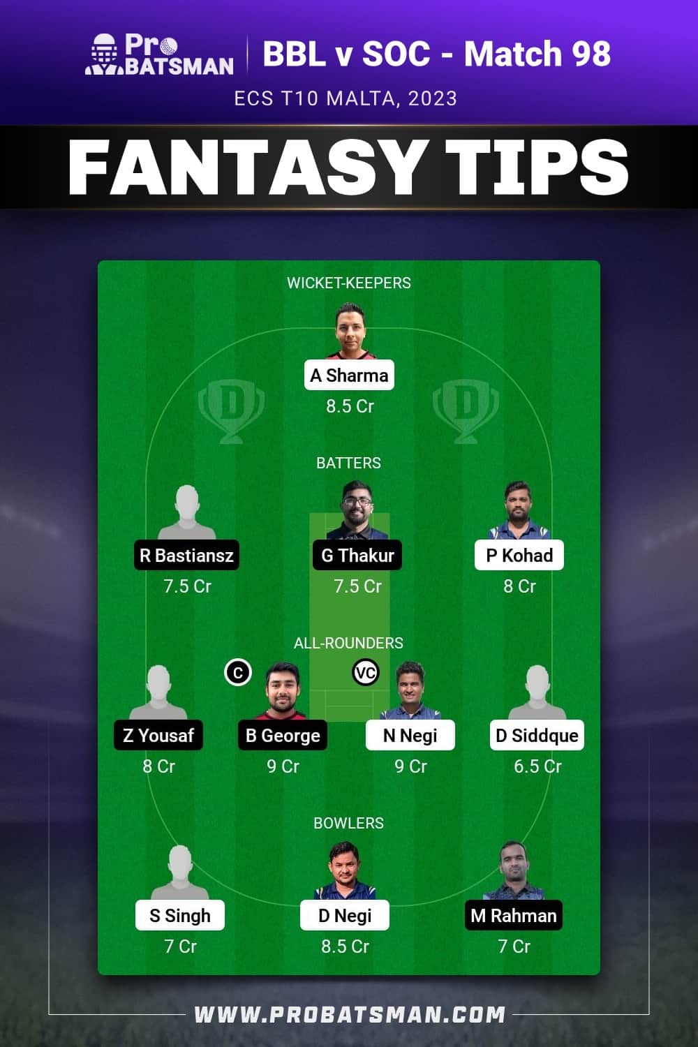 BBL vs SOC Dream11 Prediction - Fantasy Team 1