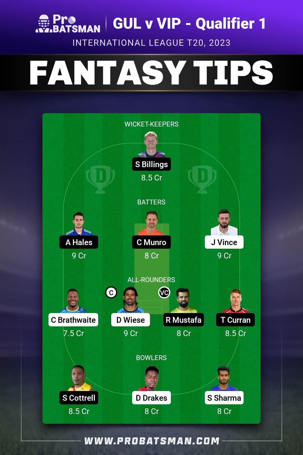 GUL vs VIP Dream11 Prediction - Fantasy Team 2