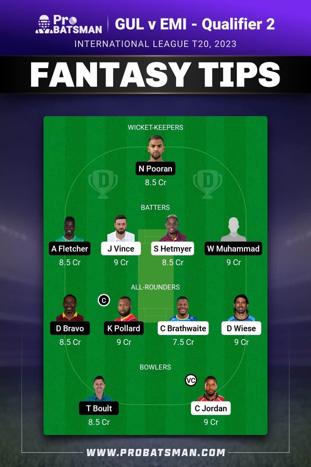 GUL vs EMI Dream11 Prediction - Fantasy Team 2