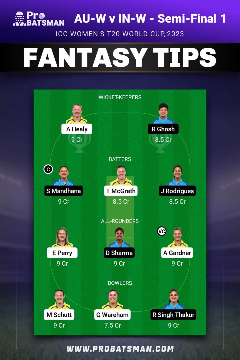 AU-W vs IN-W Dream11 Prediction - Fantasy Team 2