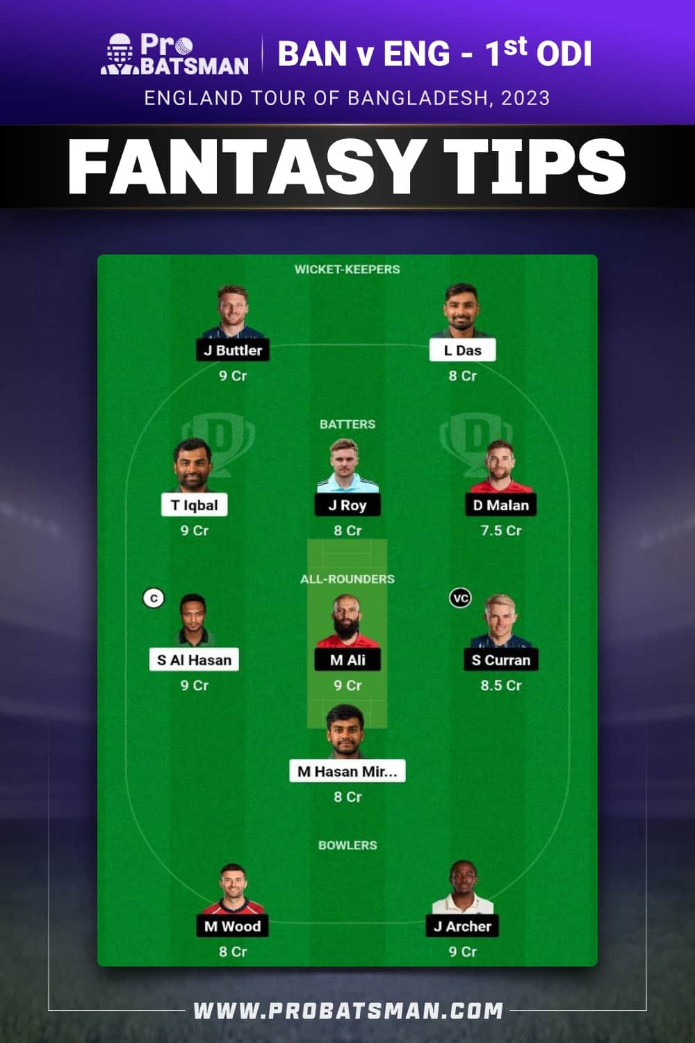 BAN vs ENG Dream11 Prediction - Fantasy Team 1