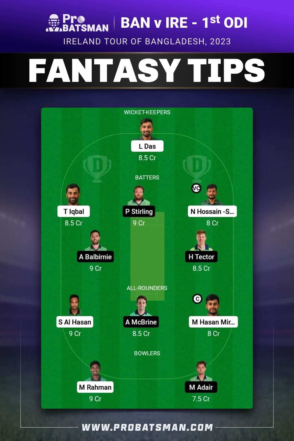 BAN vs IRE Dream11 Prediction - Fantasy Team 2