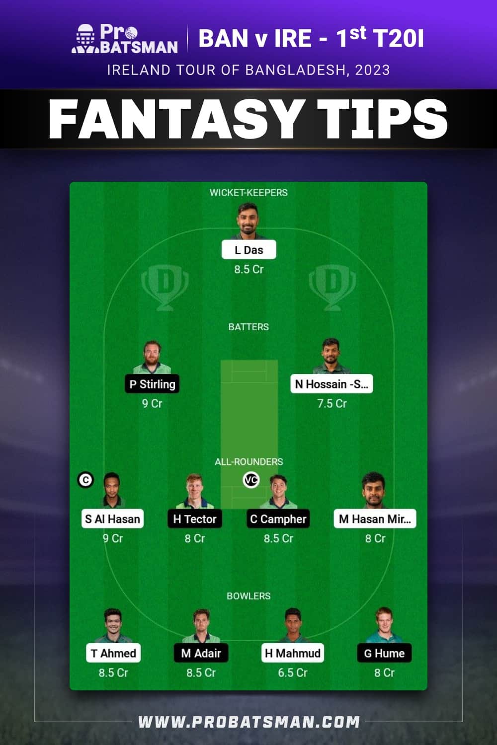 BAN vs IRE Dream11 Prediction - Fantasy Team 1