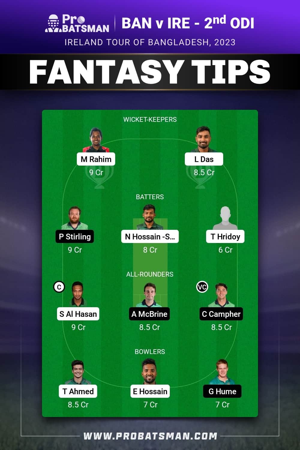 BAN vs IRE Dream11 Prediction - Fantasy Team 2