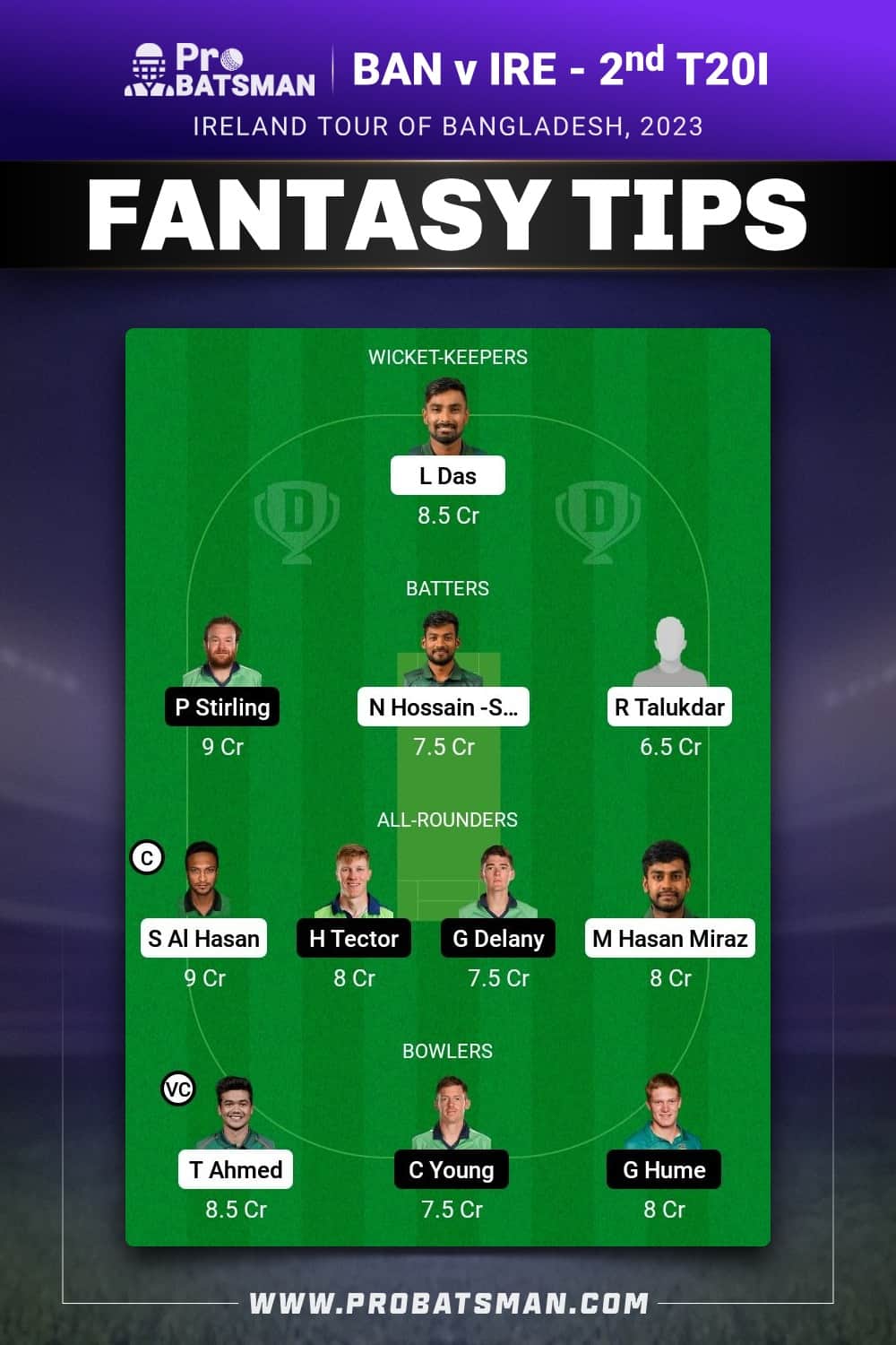 BAN vs IRE Dream11 Prediction - Fantasy Team 1