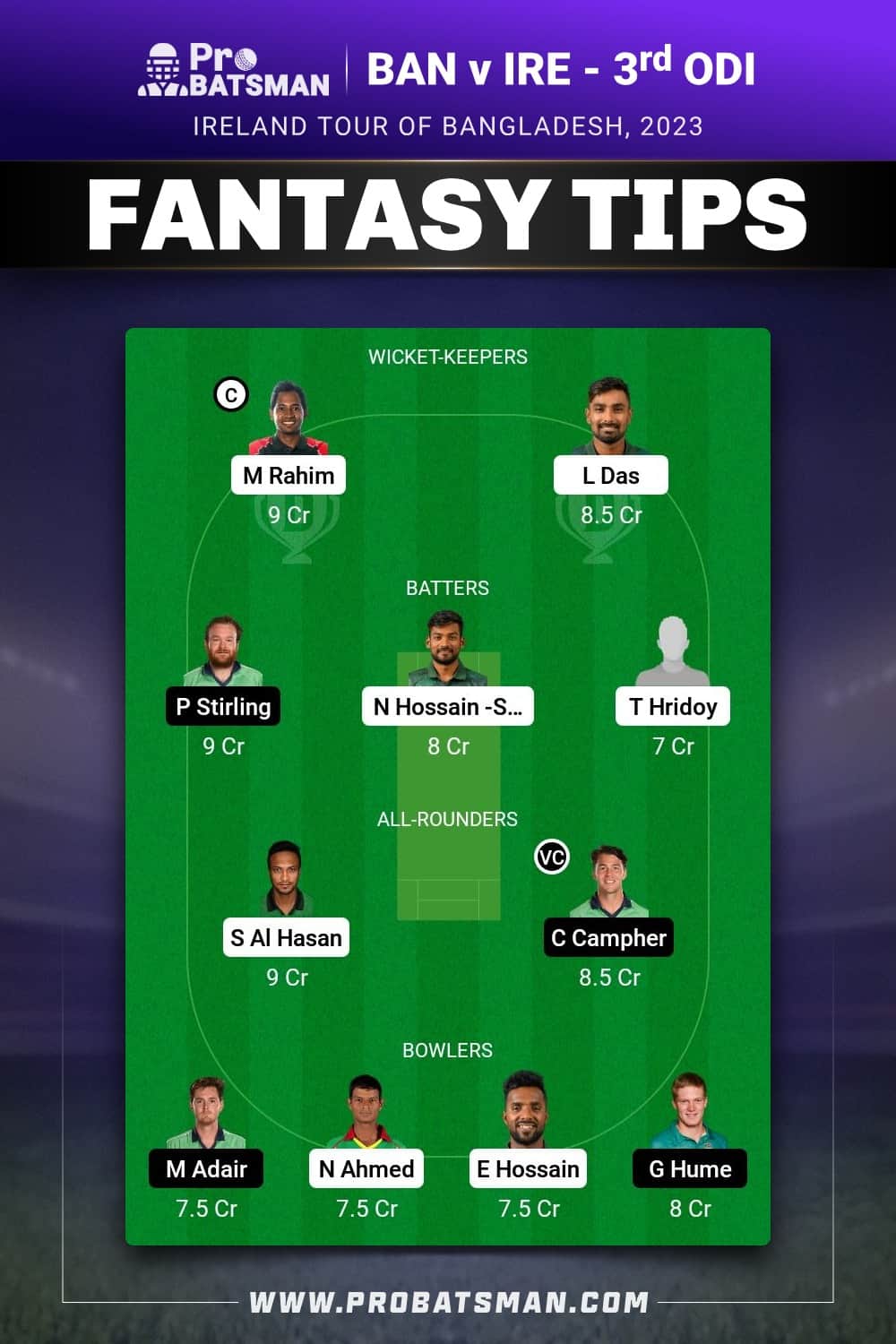 BAN vs IRE Dream11 Prediction  - Fantasy Team 2