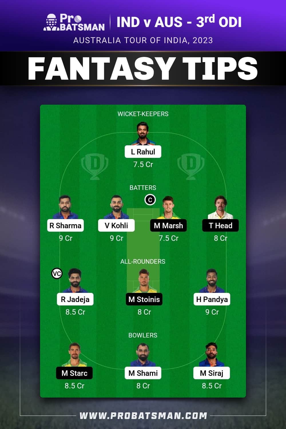 IND vs AUS Dream11 Prediction - Fantasy Team 1