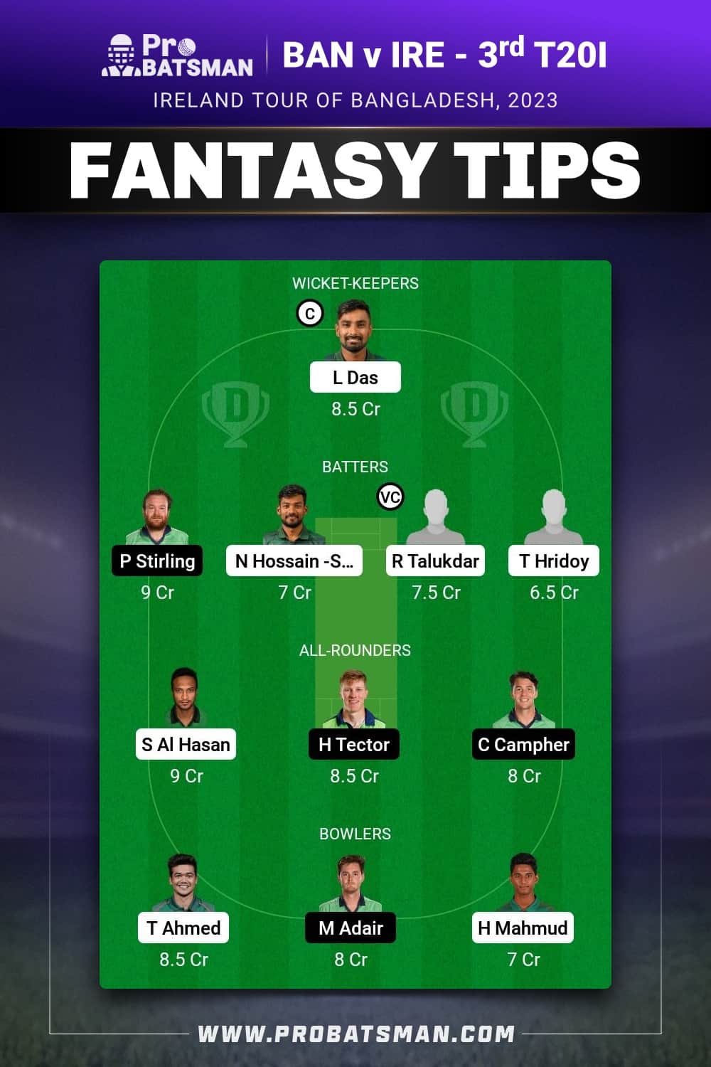 BAN vs IRE Dream11 Prediction - Fantasy Team 2