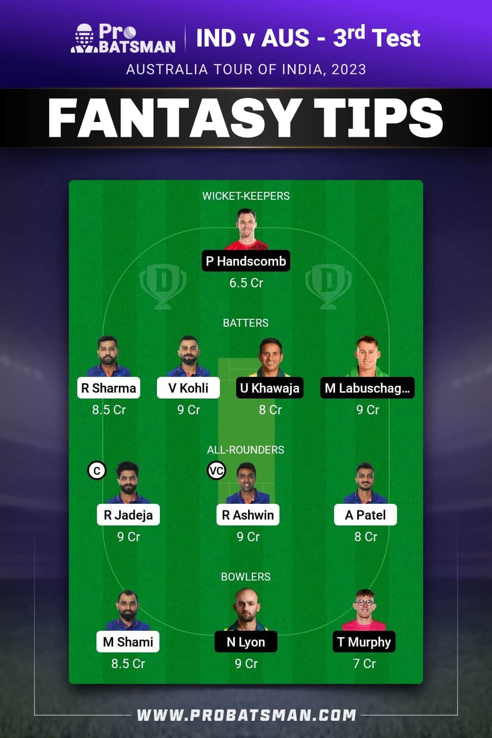 IND vs AUS Dream11 Prediction - Fantasy Team 1