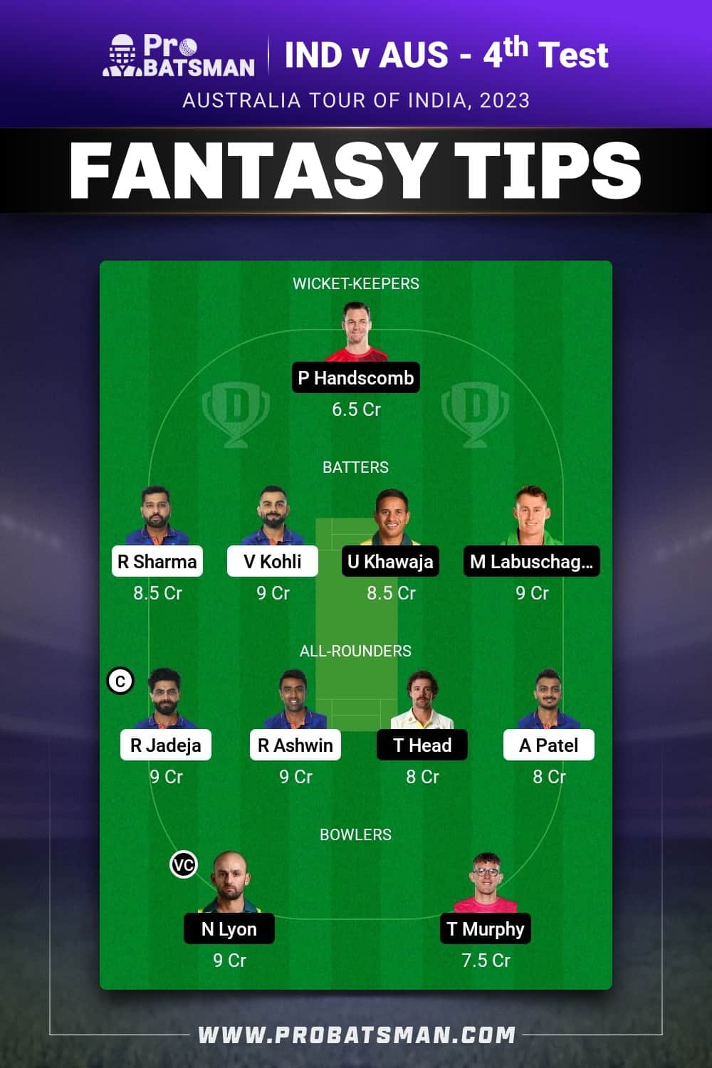 IND vs AUS Dream11 Prediction - Fantasy Team 1