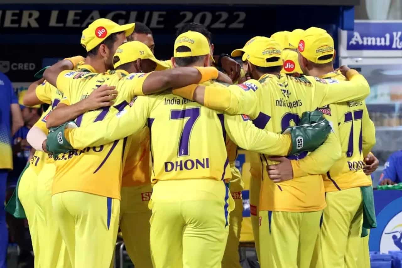 Chennai Super Kings (CSK) Players in Huddle