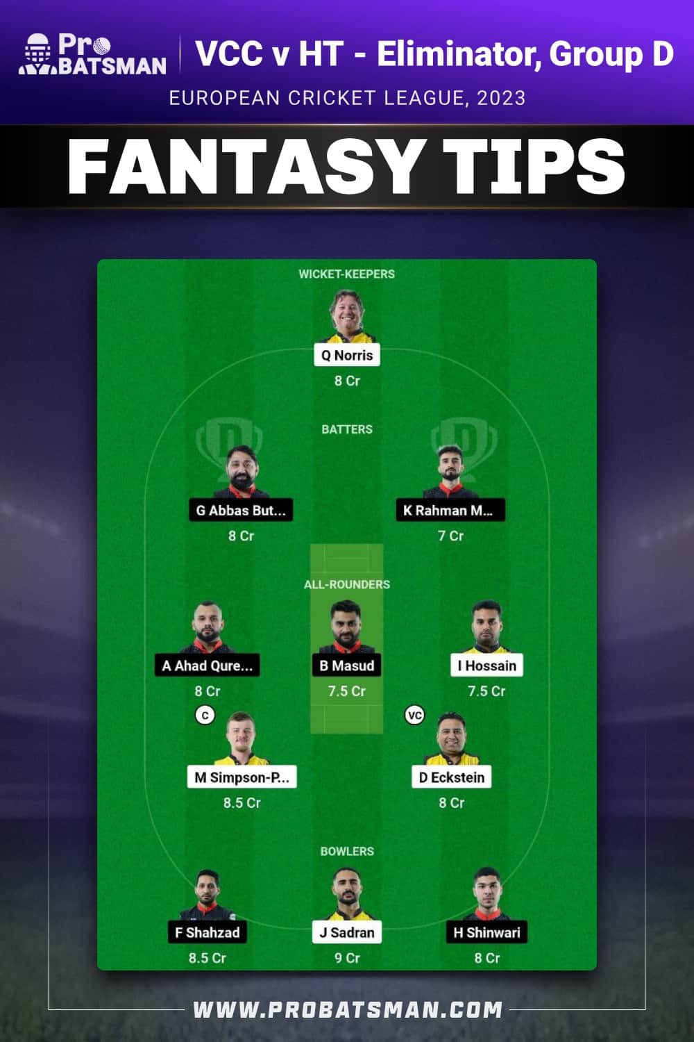 VCC vs HT Dream11 Prediction - Fantasy Team 1