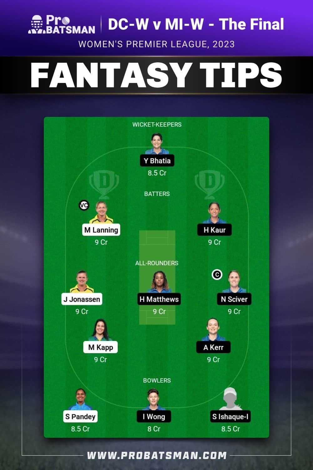 DC-W vs MI-W Dream11 Prediction - Fantasy Team 2