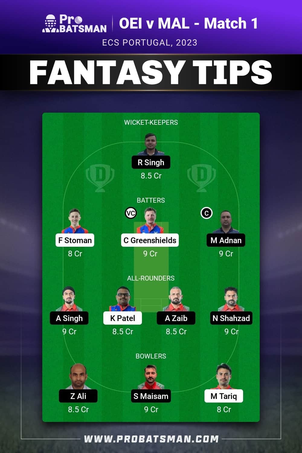 OEI vs MAL Dream11 Prediction - Fantasy Team 1