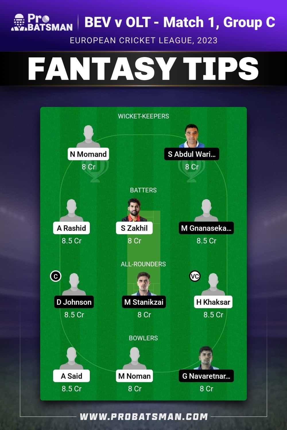 BEV vs OLT Dream11 Prediction - Fantasy Team 1