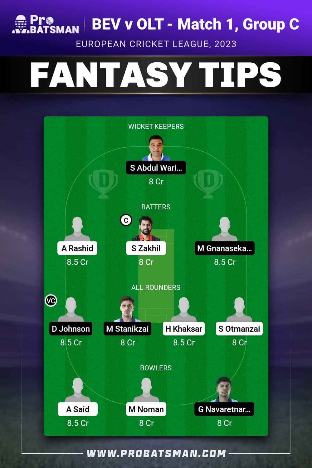 BEV vs OLT Dream11 Prediction - Fantasy Team 2