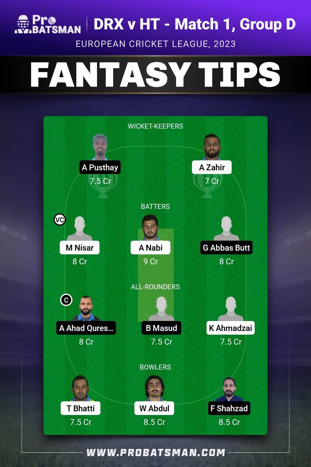 DRX vs HT Dream11 Prediction - Fantasy Team 1