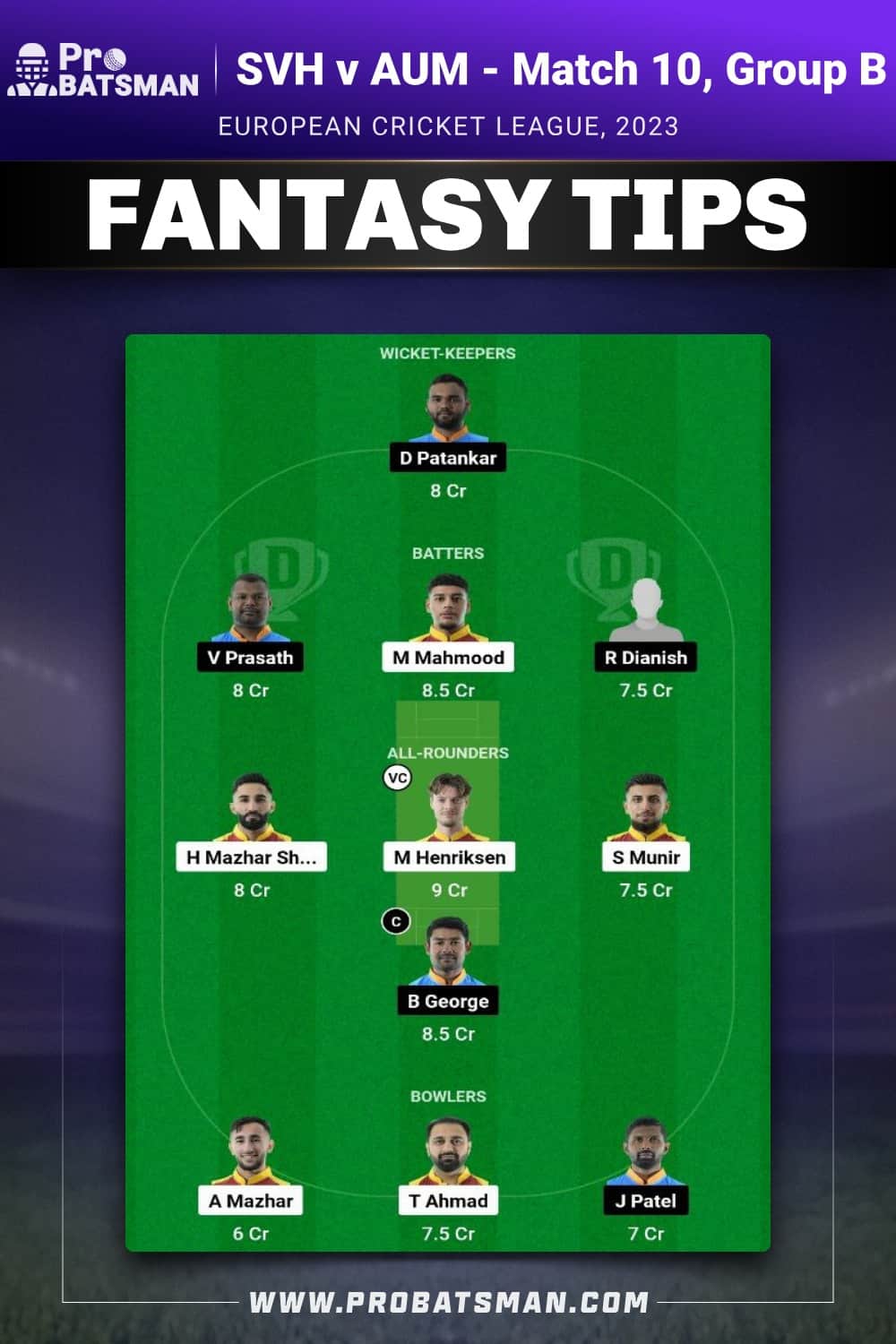 SVH vs AUM Dream11 Prediction - Fantasy Team 1