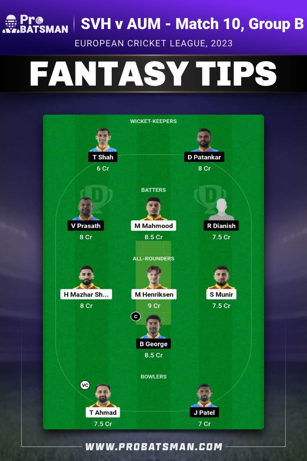 SVH vs AUM Dream11 Prediction - Fantasy Team 2