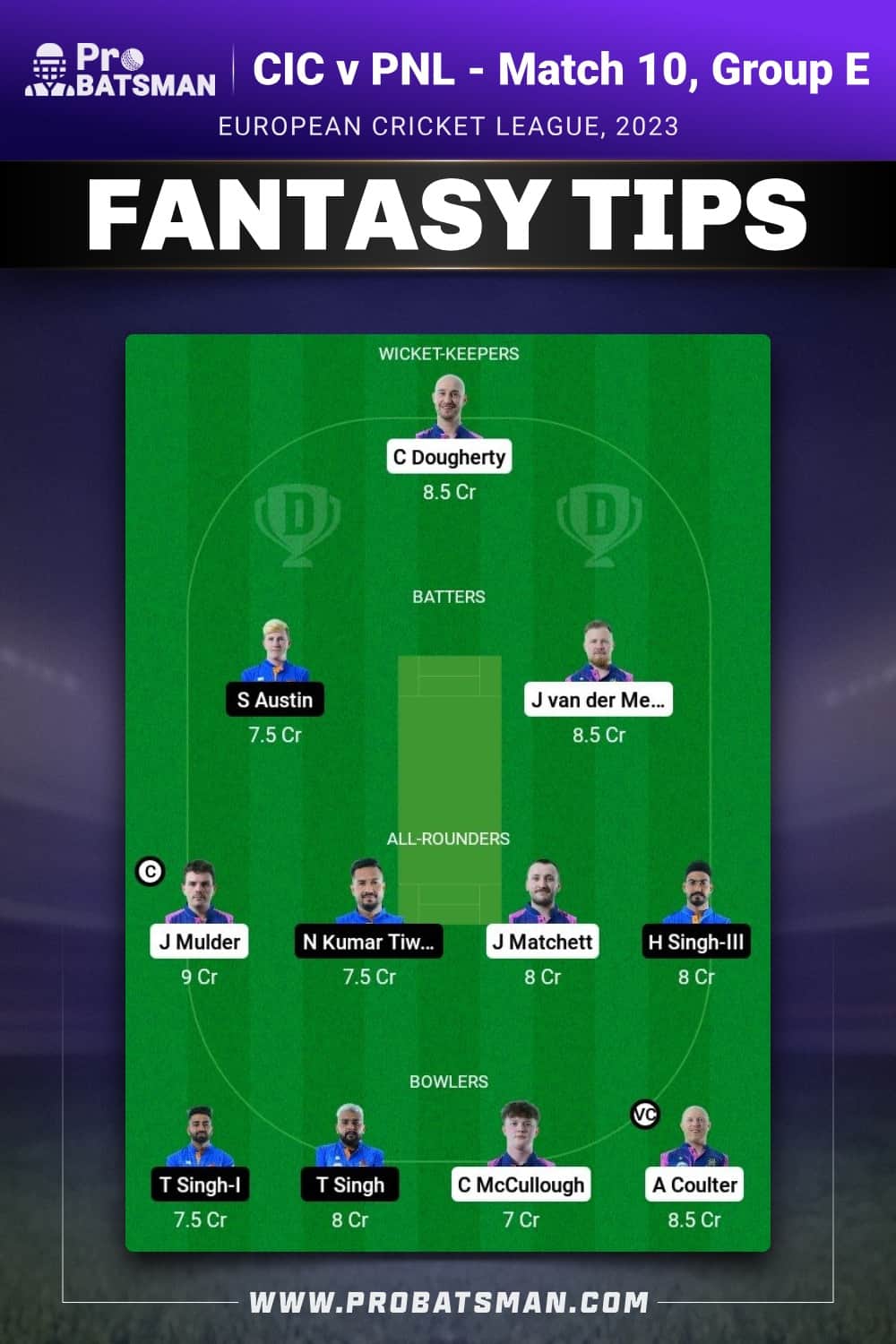 CIC vs PNL Dream11 Prediction - Fantasy Team 1