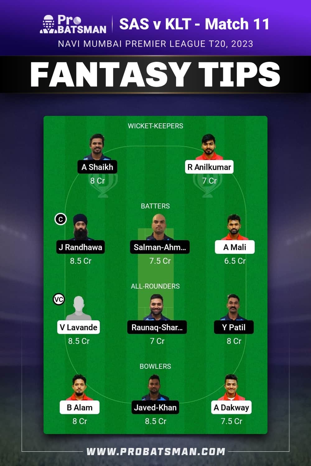 SAS vs KLT Dream11 Prediction - Fantasy Team 1