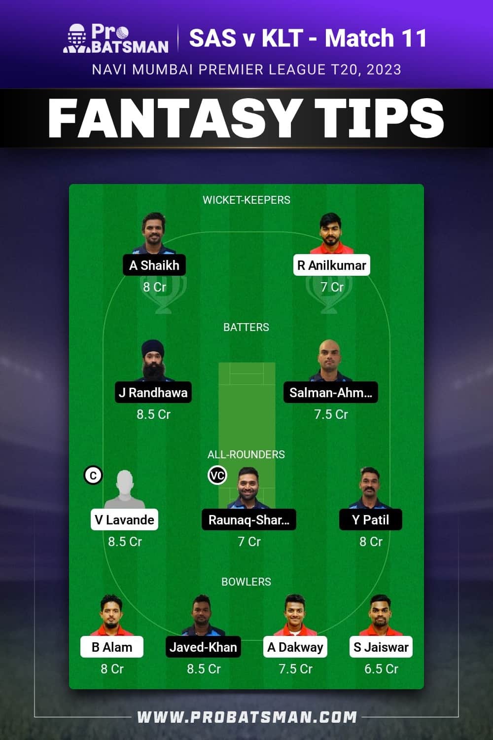 SAS vs KLT Dream11 Prediction - Fantasy Team 2