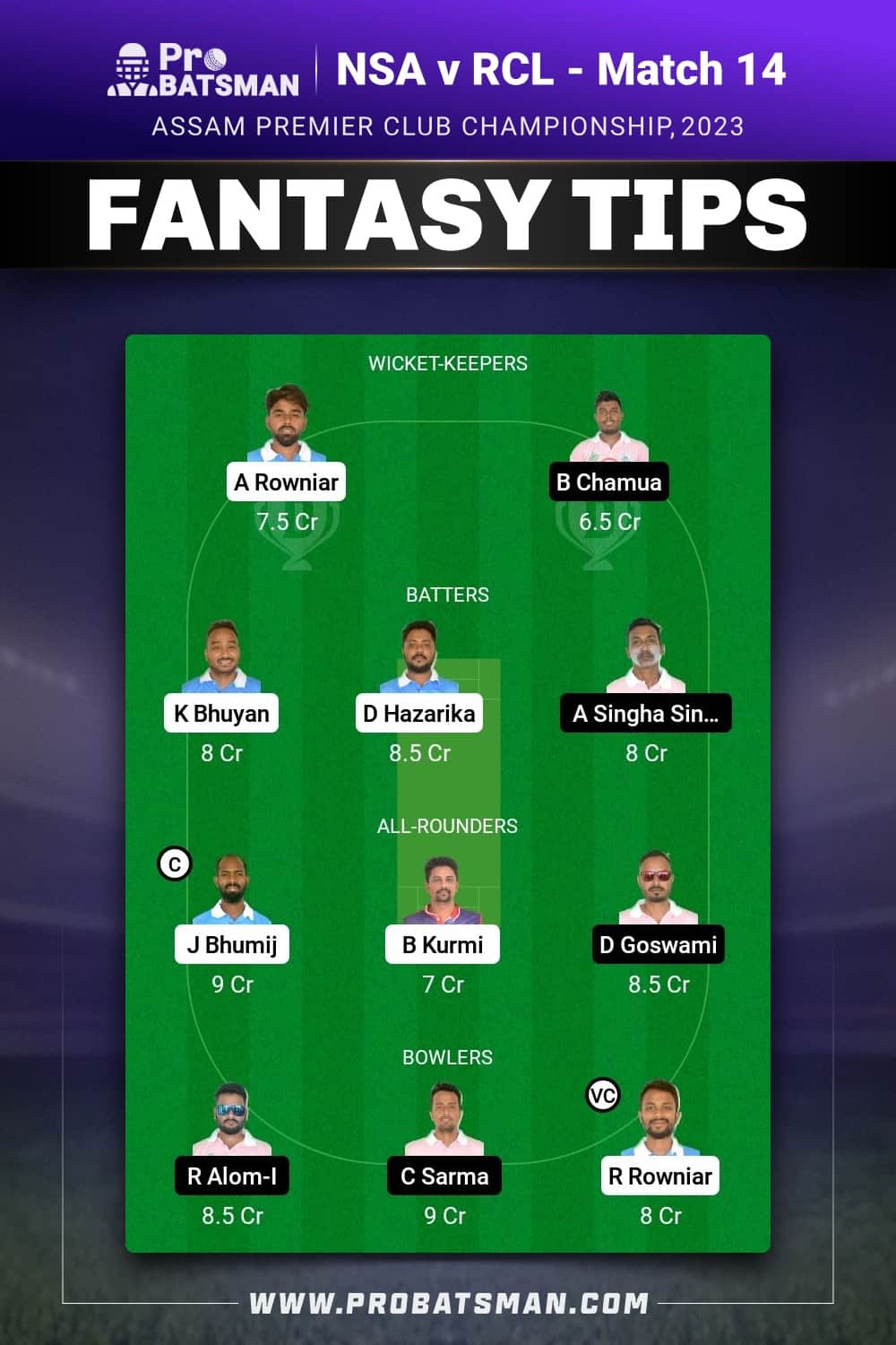 NSA vs RCL Dream11 Prediction - Fantasy Team 1