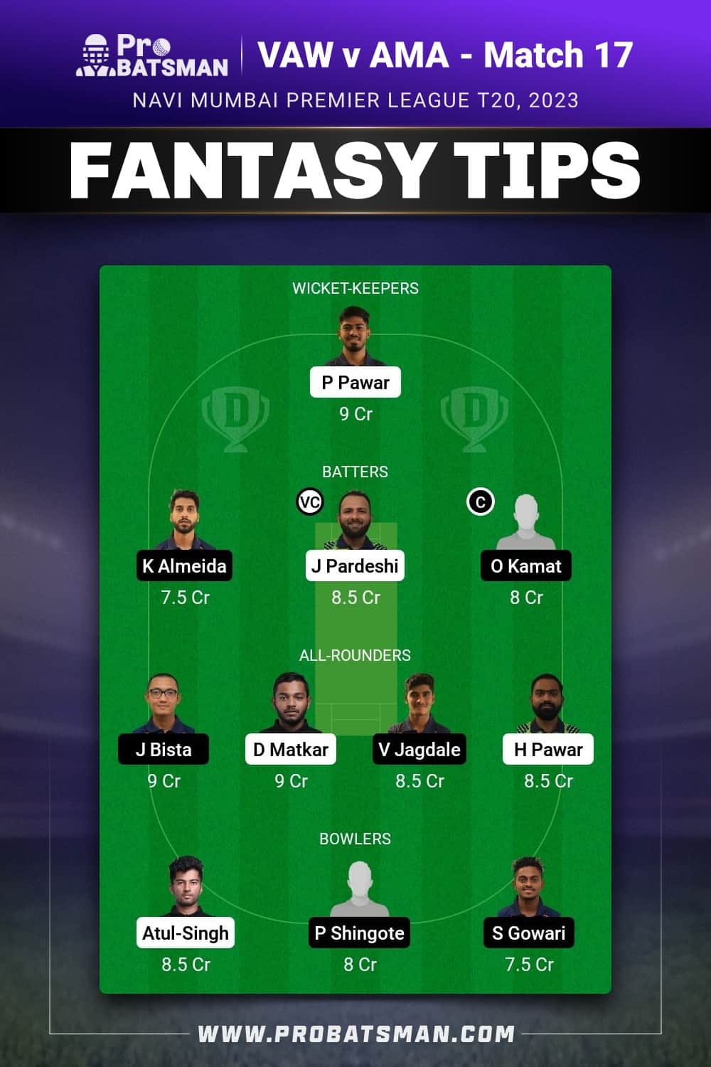 VAW vs AMA Dream11 Prediction - Fantasy Team 2 VAW vs AMA Dream11 Prediction - Fantasy Team 2