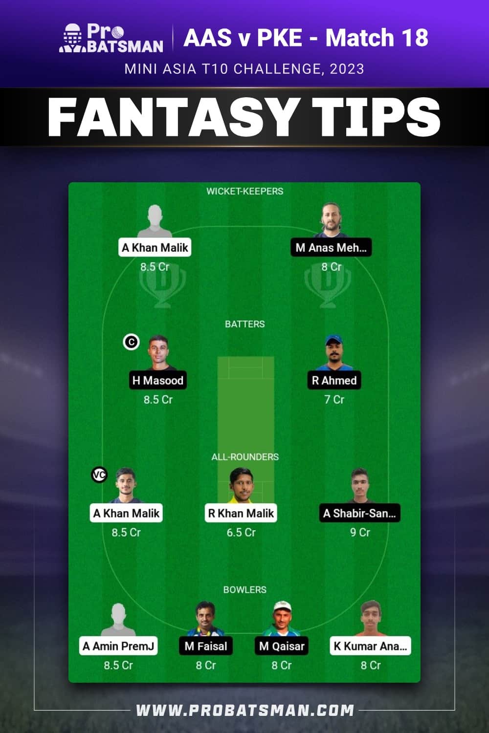 AAS vs PKE Dream11 Prediction - Fantasy Team 1 AAS vs PKE Dream11 Prediction - Fantasy Team 1