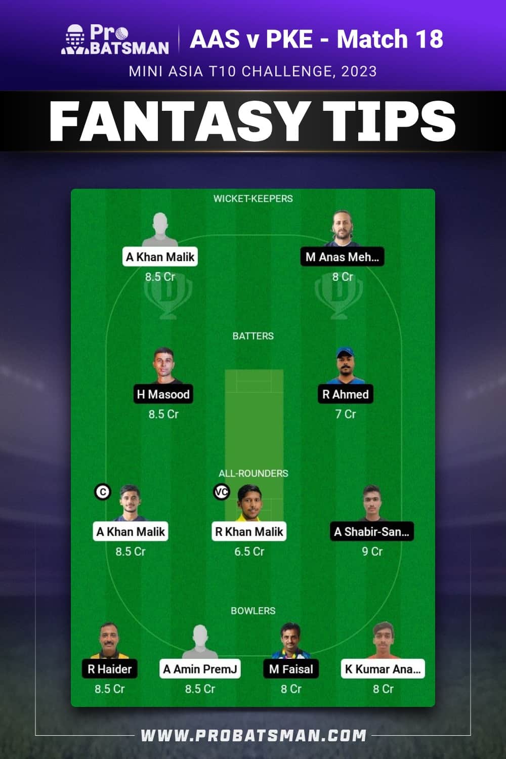 AAS vs PKE Dream11 Prediction - Fantasy Team 2