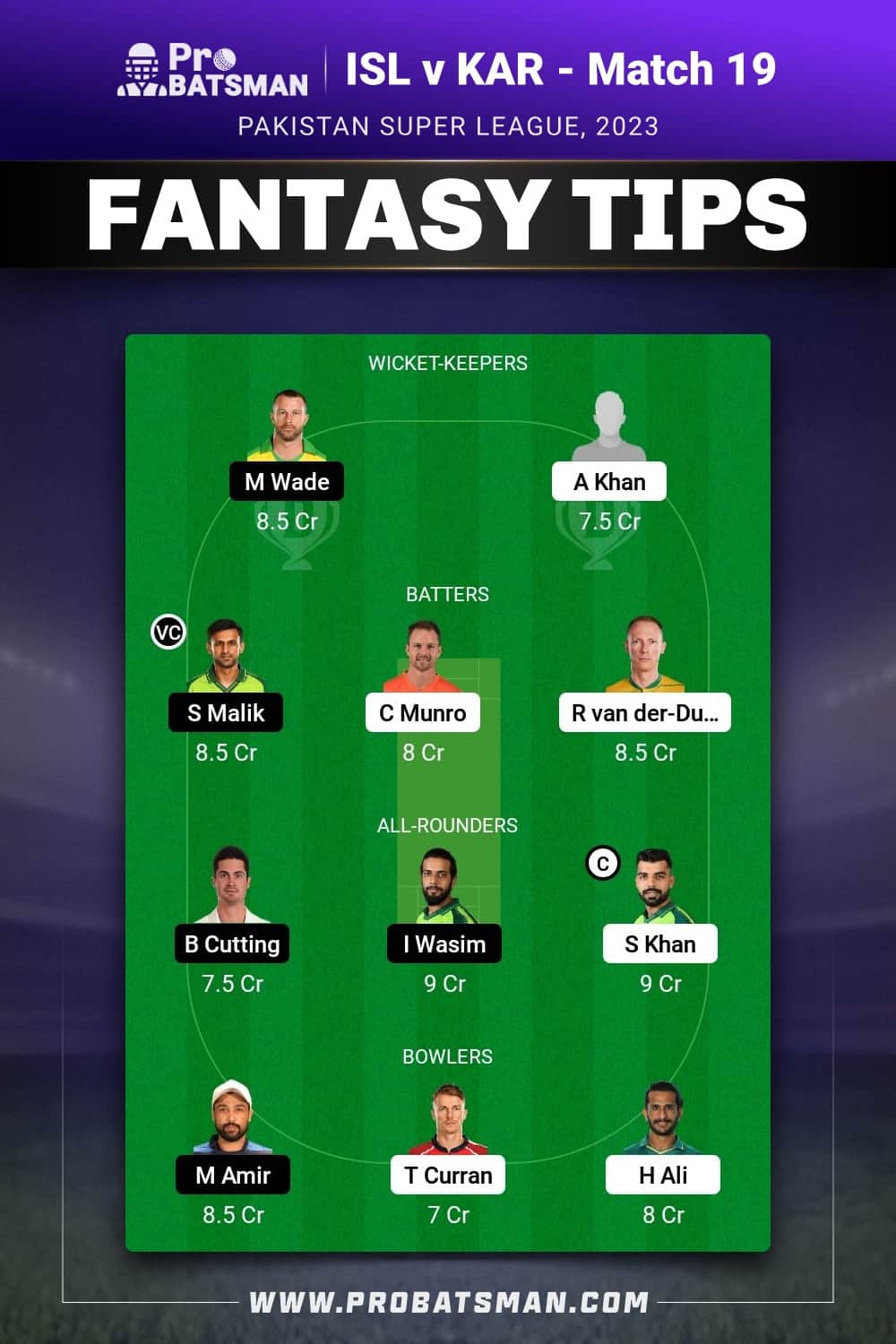 ISL vs KAR Dream11 Prediction - Fantasy Team 2