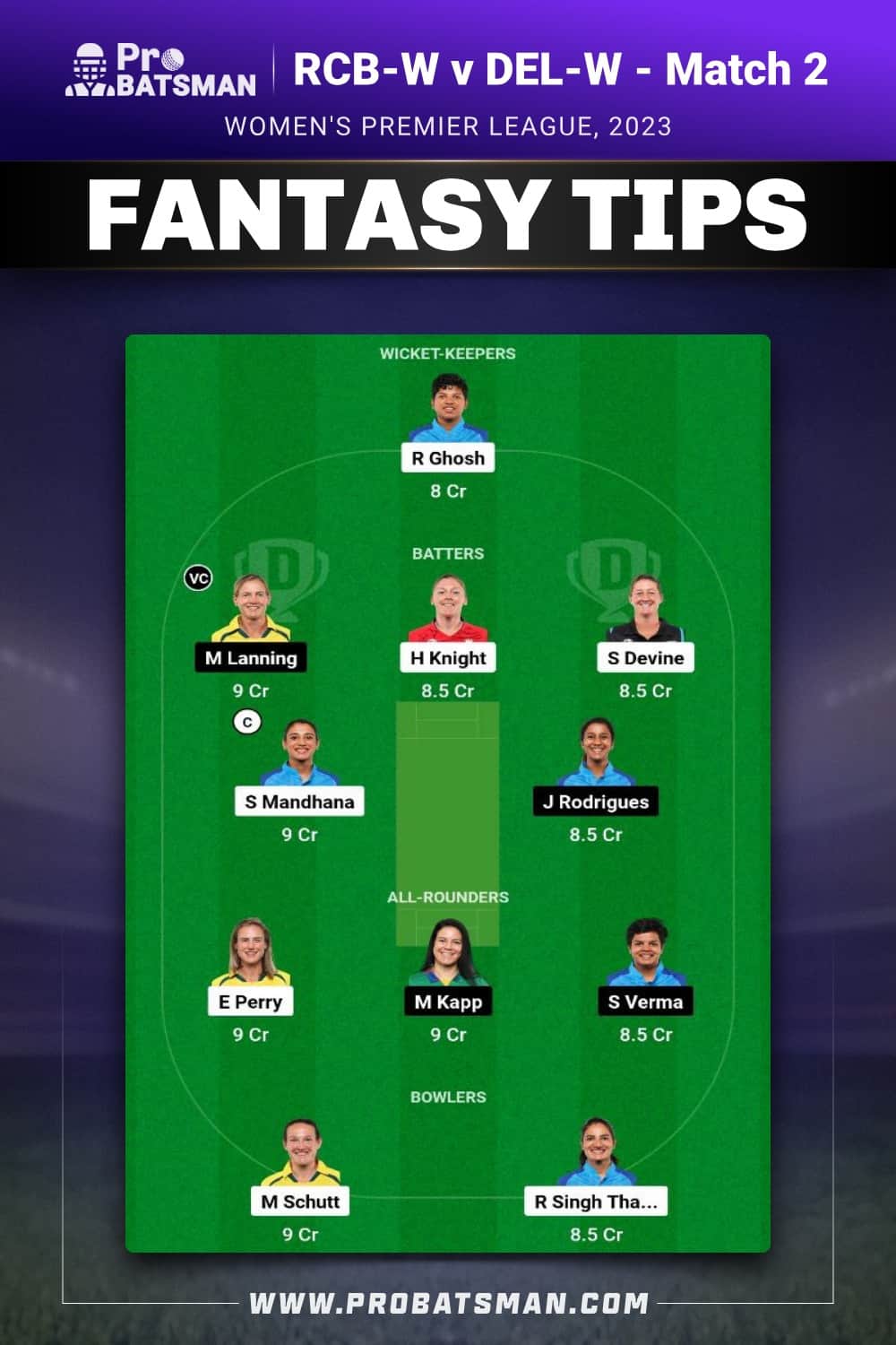 RCB-W vs DEL-W Dream11 Prediction - Fantasy Team 2