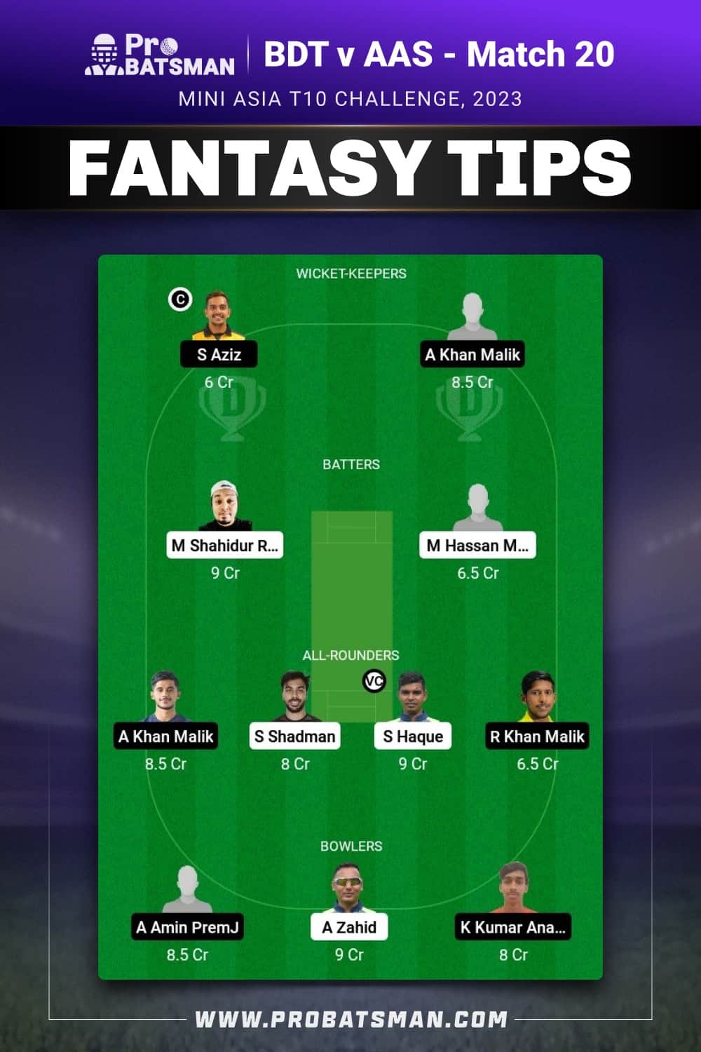 BDT vs AAS Dream11 Prediction - Fantasy Team 1