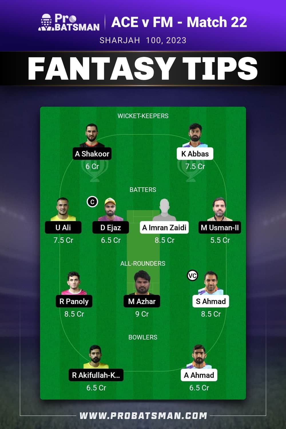 ACE vs FM Dream11 Prediction - Fantasy Team 2 ACE vs FM Dream11 Prediction - Fantasy Team 2