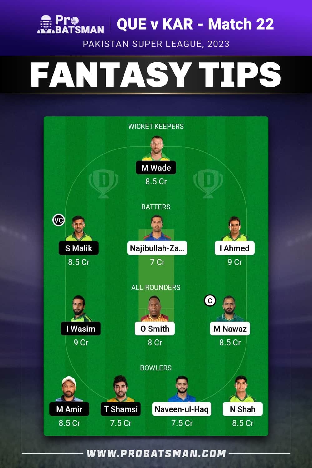 QUE vs KAR Dream11 Prediction - Fantasy Team 2