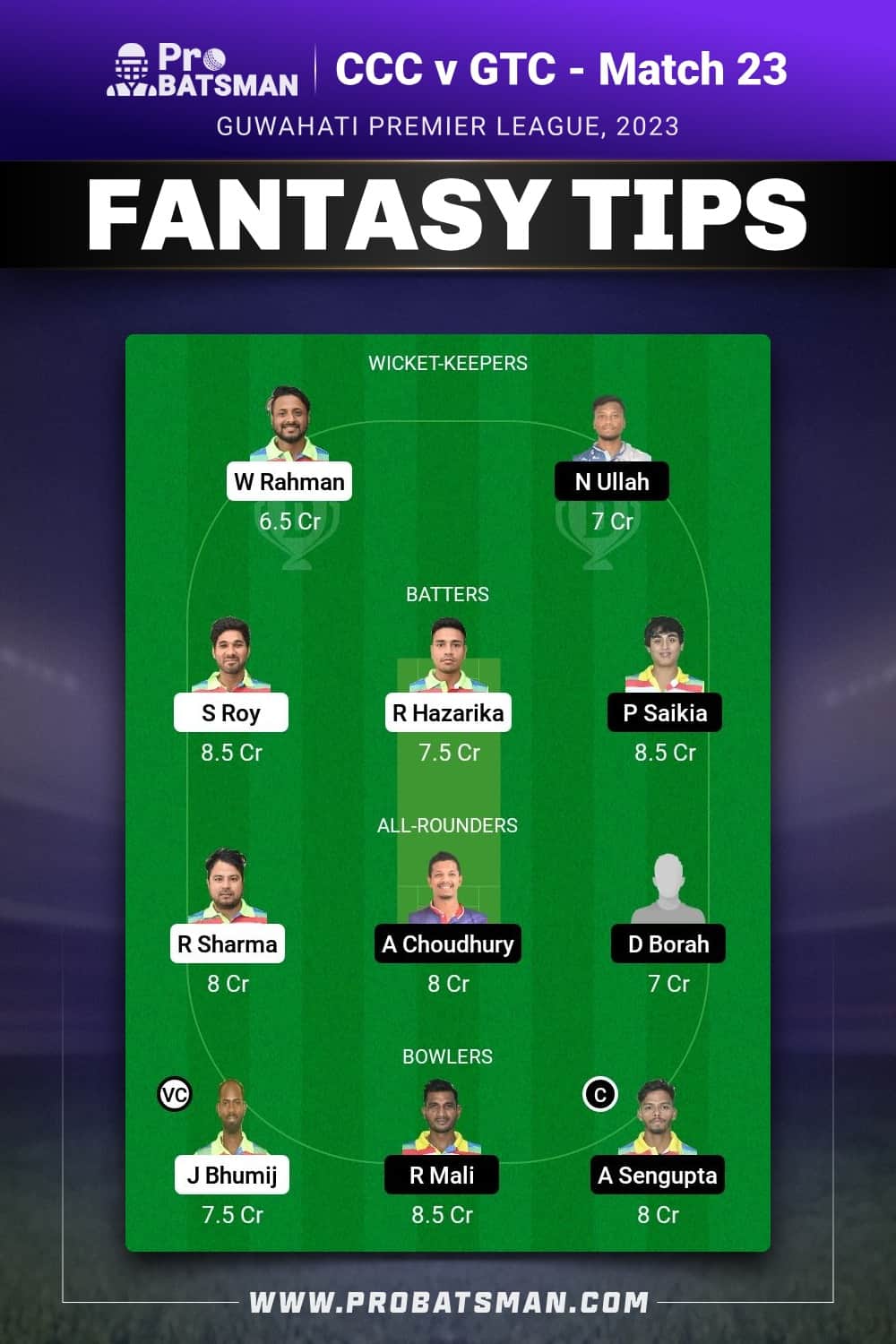 CCC vs GTC Dream11 Prediction - Fantasy Team 1