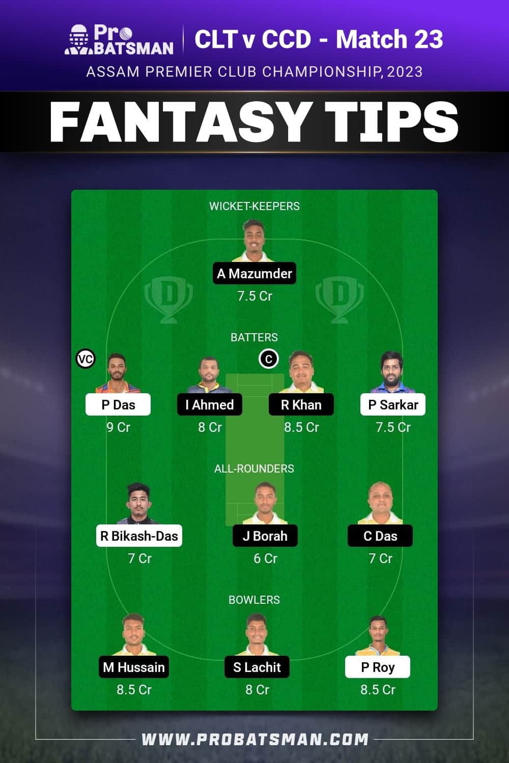 CLT vs CCD Dream11 Prediction - Fantasy Team 1