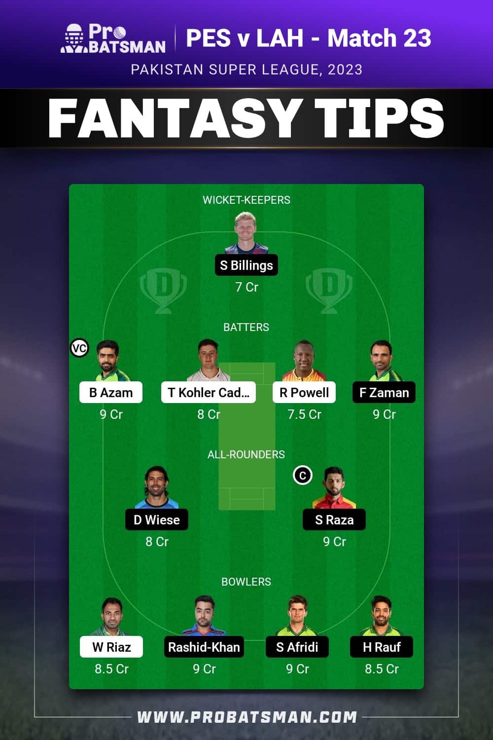 PES vs LAH Dream11 Prediction - Fantasy Team 1