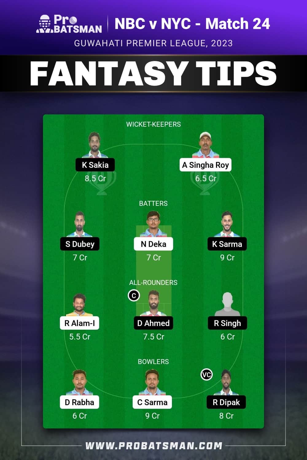 NBC vs NYC Dream11 Prediction - Fantasy Team 1