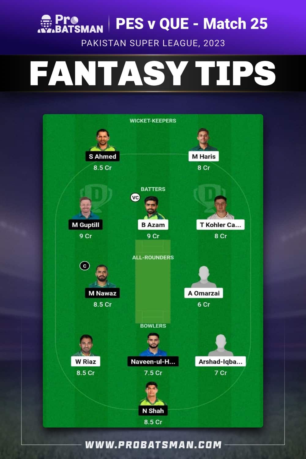 PES vs QUE Dream11 Prediction - Fantasy Team 1