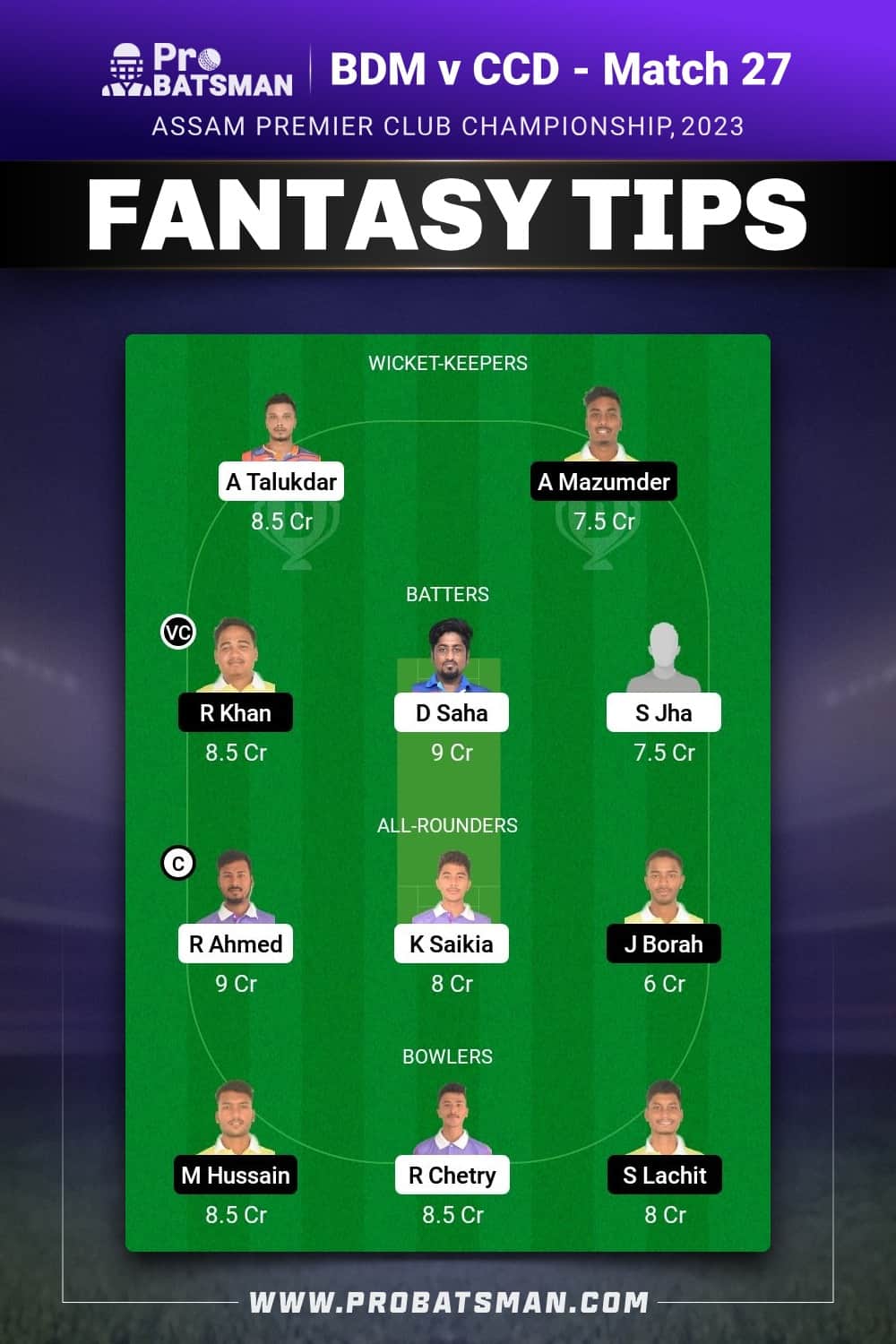 BDM vs CCD Dream11 Prediction - Fantasy Team 1 BDM vs CCD Dream11 Prediction - Fantasy Team 1
