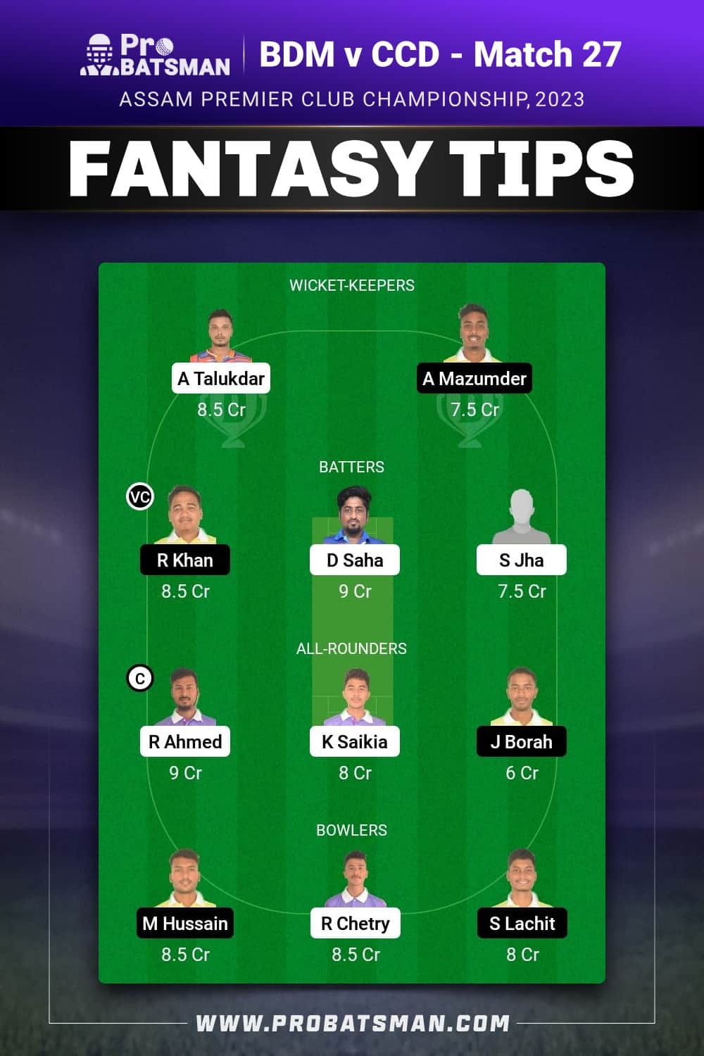 BDM vs CCD Dream11 Prediction - Fantasy Team 1