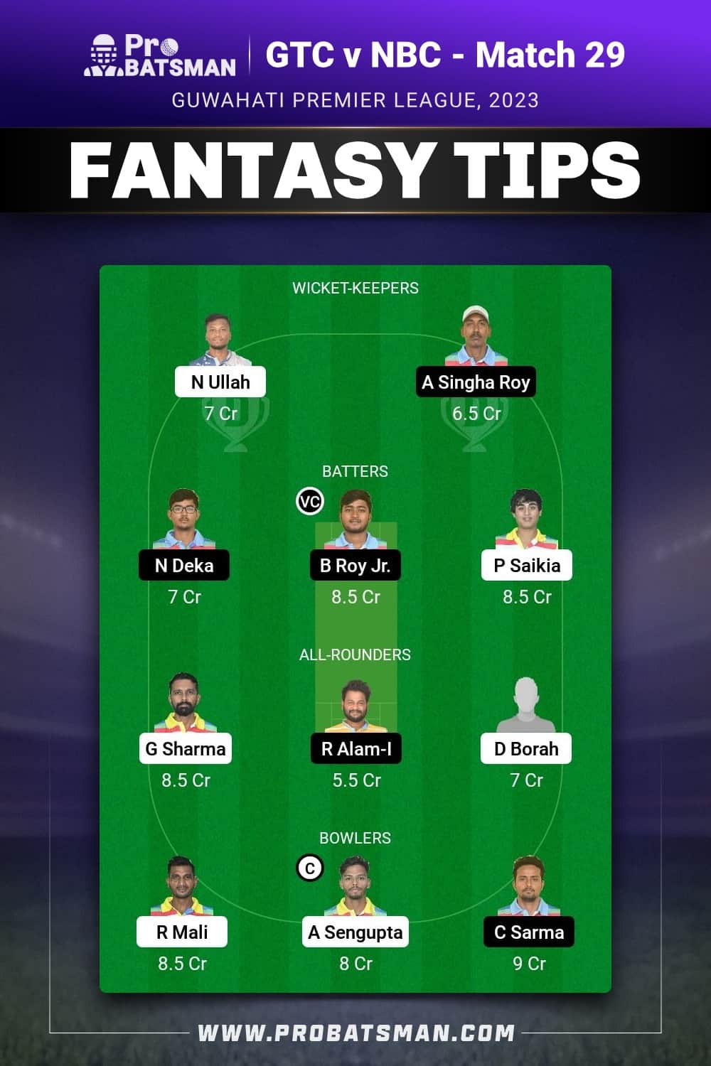 GTC vs NBC Dream11 Prediction - Fantasy Team 1