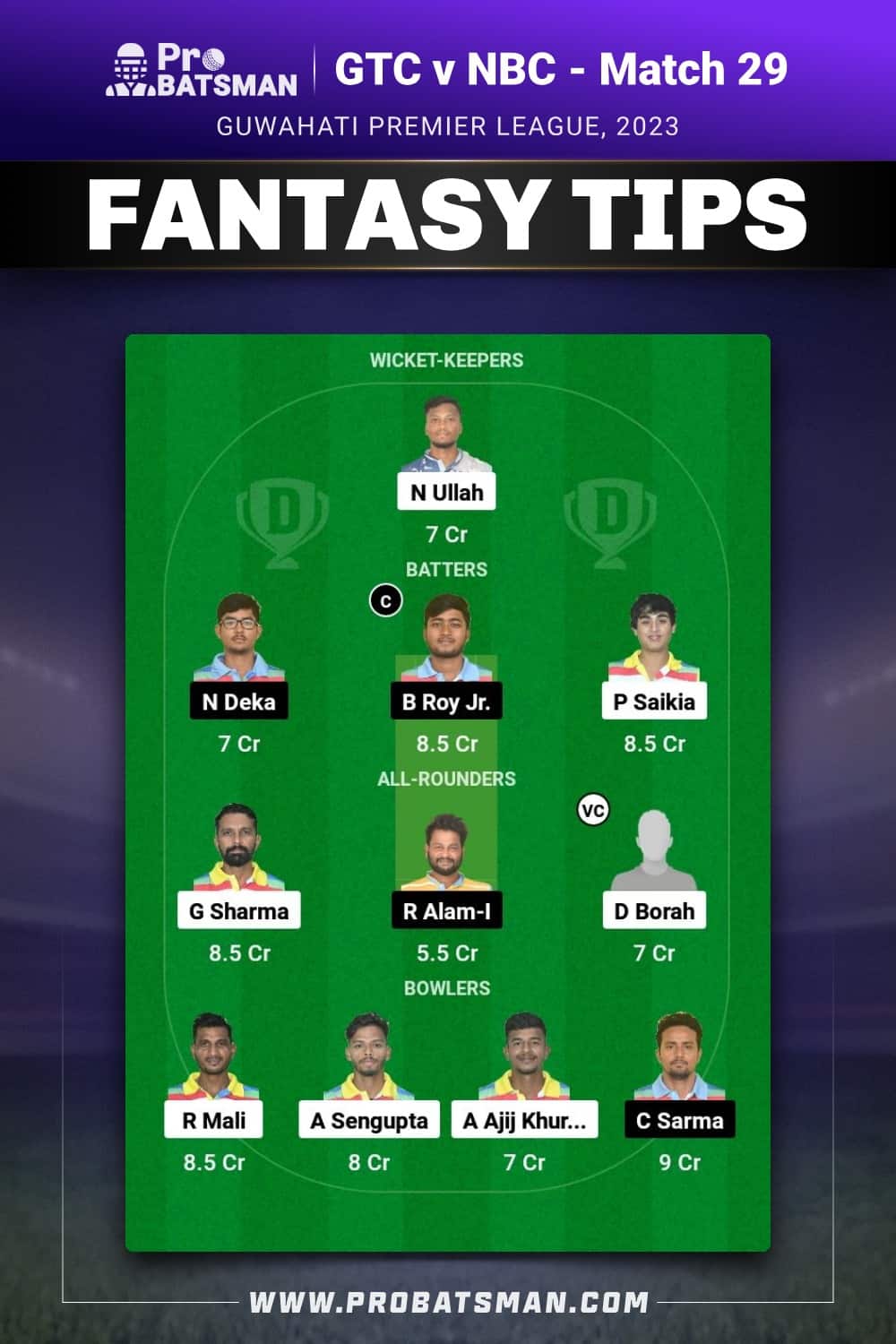 GTC vs NBC Dream11 Prediction - Fantasy Team 2