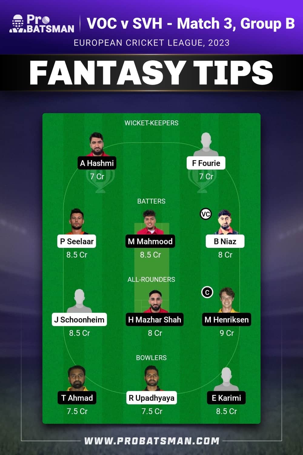 VOC vs SVH Dream11 Prediction - Fantasy Team 1